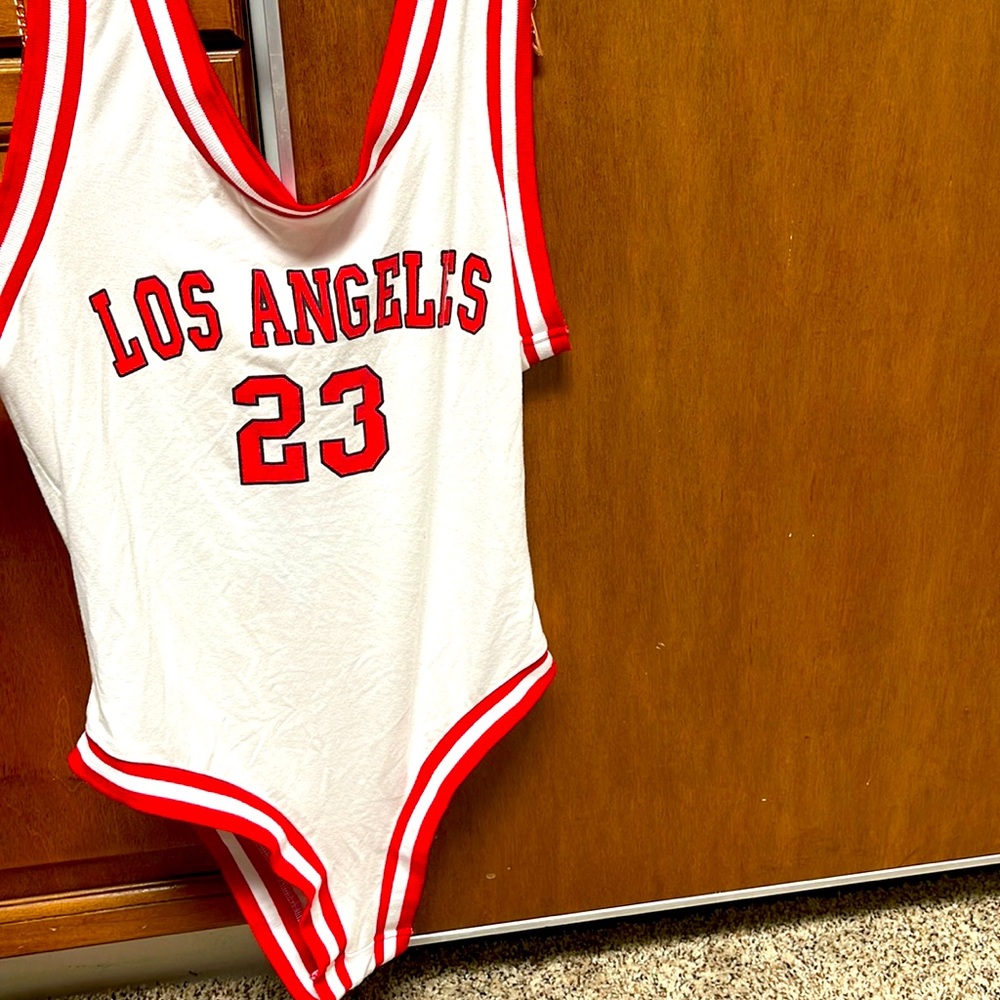 White and red Los Angeles 23 bodysuit